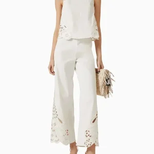 Minimalist O-Neck Sleeveless Top And High Waist Pant Solid Hollow Out Two Piece Set