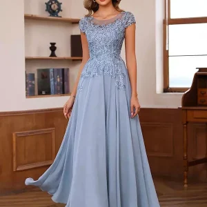 Mother Of The Bride Illusion Neckline Short Sleeves Ball Gown Lace Wedding Guest Dresses