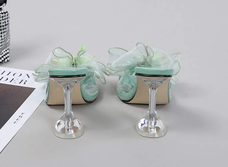 Novelty Butterfly-Knot Transparent Mules Slides High Heel Sandals - Image 7