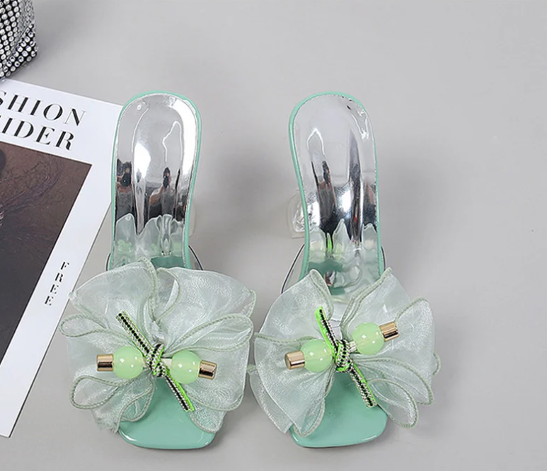 Novelty Butterfly-Knot Transparent Mules Slides High Heel Sandals - Image 5