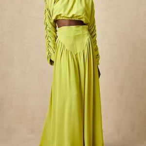 Vintage O Neck Long Sleeve Short Top High Waist A Line Skirts Suits Solid Loose Two Piece Set