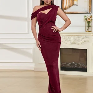 One Shoulder Draped Slim Long Corset Patchwrok Bodycon Evening Celebrity Cocktail Gowns