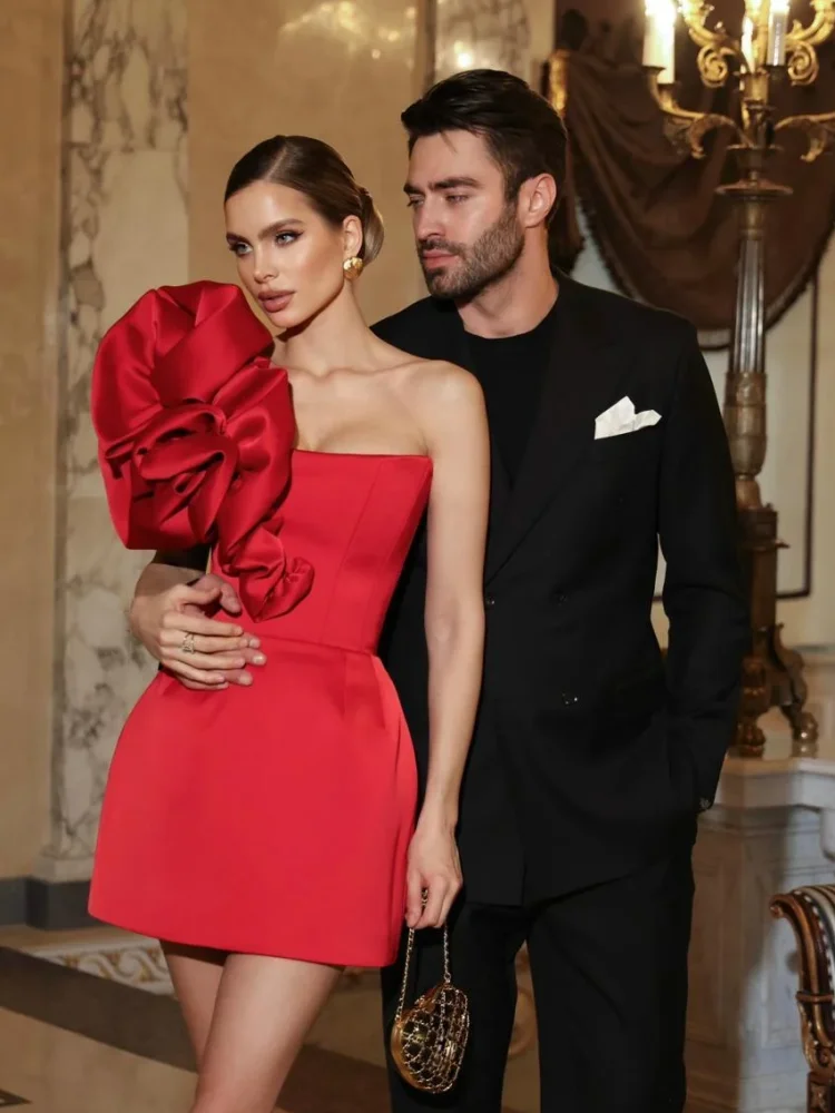 One Shoulder Ruffles Patchwork Sleeveless Pleat Bodycon Mini Dress - Image 2