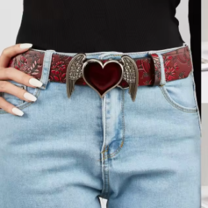 Luxury Vintage Metal Angel Gem Heart-Shaped Buckle Flower Pattern Belt
