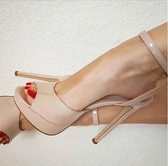 Patent Leather Platform Ankle Strap Cut-out Bride Peep Toe Wedding High Heels - Image 4