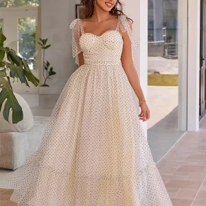 Polka Dot A-line With Adjustable Shoulder Strap Maxi Dress