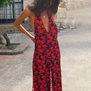 Print Halter Backless Sleeveless Evening Party Maxi Dress