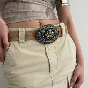 Retro Europe And The Wind Ethnic Print Leather Belt Personality Decoration With Jeans Belt