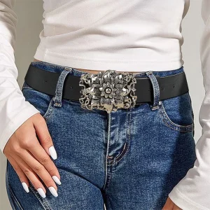Retro Solid Jeans Accessories Girdle Gothic Metal Buckle Waistband Pu Belt