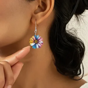 Retro Stainless Steel Plant Ethnic Style Colorful Sunflower Flower Acrylic Earrings