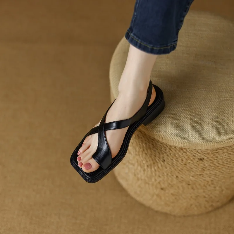Retro Style Back Strap Comfortable Flat Toe Platform Slip-On Sandals - Image 5