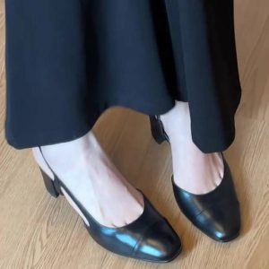 Retro Style Cover Toe Thick Heel Sandals Slip On Footwear