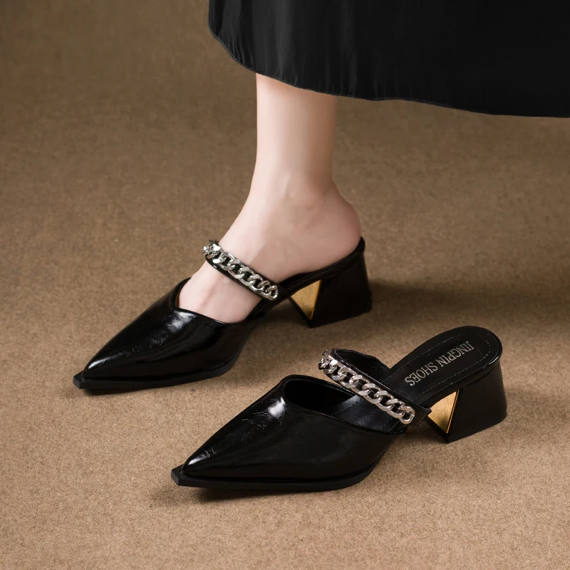 Retro Style Sing-backs Party Pointed Toe Thick Heel Sandals - Image 10