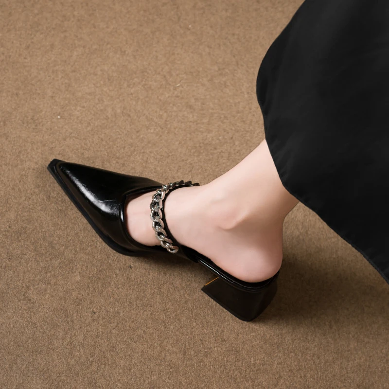 Retro Style Sing-backs Party Pointed Toe Thick Heel Sandals - Image 9