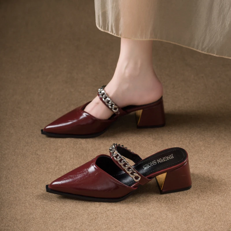 Retro Style Sing-backs Party Pointed Toe Thick Heel Sandals - Image 17