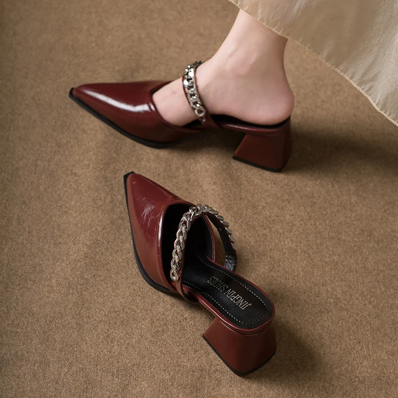 Retro Style Sing-backs Party Pointed Toe Thick Heel Sandals - Image 18