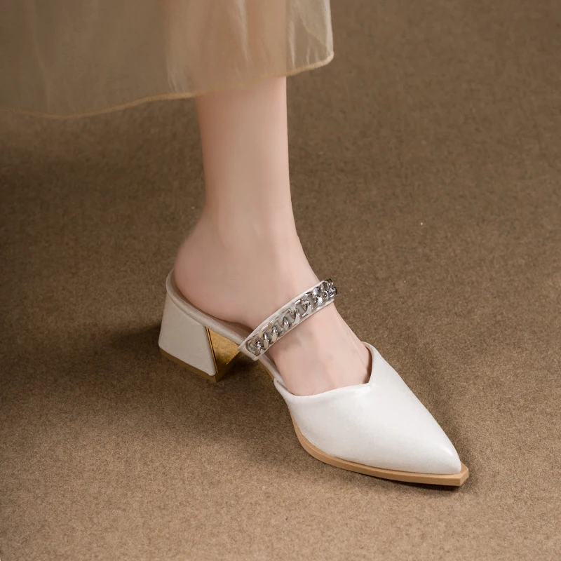 Retro Style Sing-backs Party Pointed Toe Thick Heel Sandals - Image 8