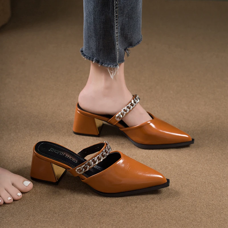 Retro Style Sing-backs Party Pointed Toe Thick Heel Sandals