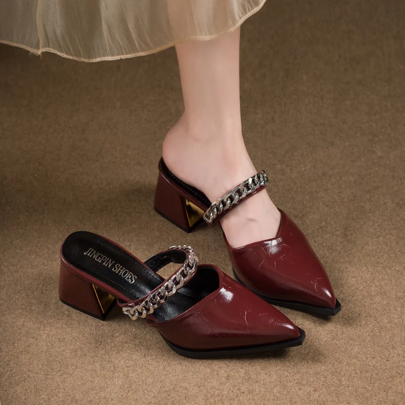 Retro Style Sing-backs Party Pointed Toe Thick Heel Sandals - Image 16