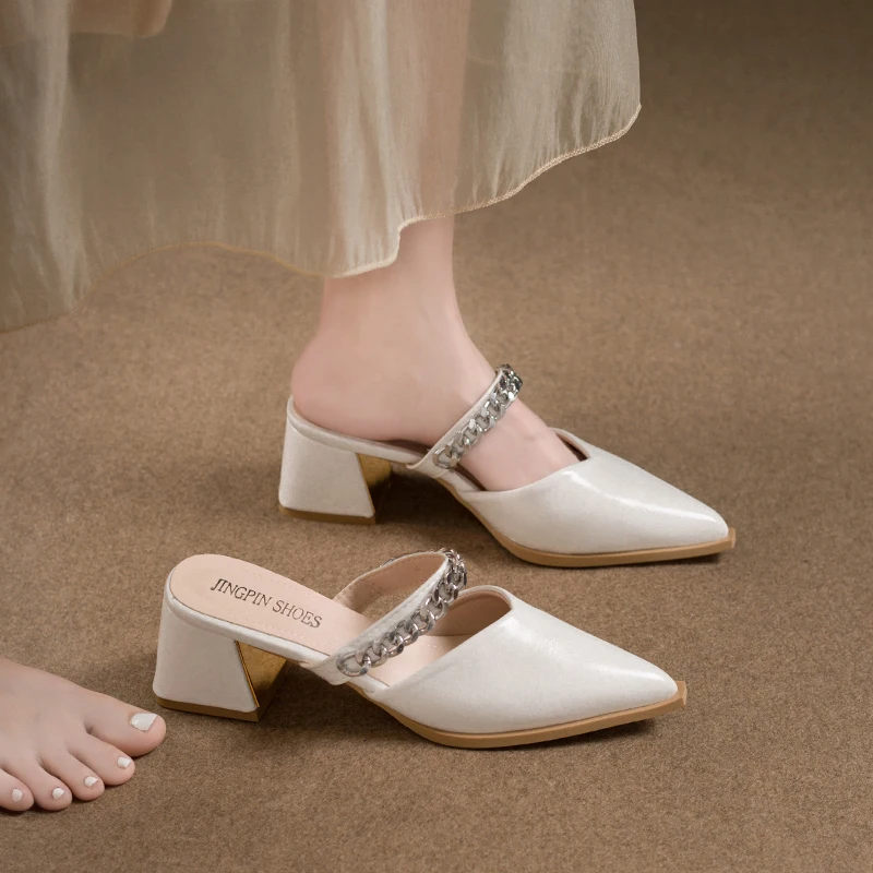 Retro Style Sing-backs Party Pointed Toe Thick Heel Sandals - Image 7