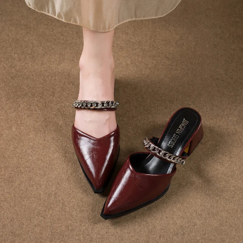 Retro Style Sing-backs Party Pointed Toe Thick Heel Sandals - Image 15