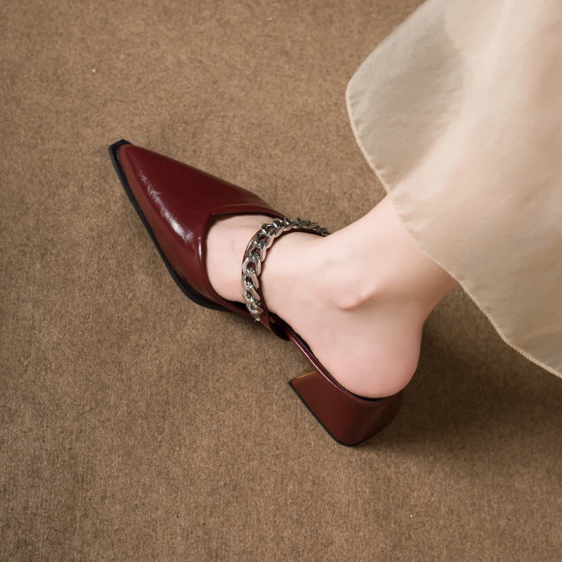 Retro Style Sing-backs Party Pointed Toe Thick Heel Sandals - Image 14