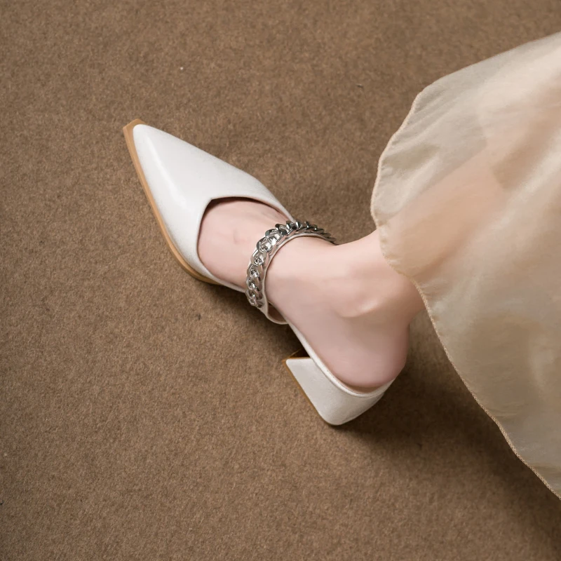 Retro Style Sing-backs Party Pointed Toe Thick Heel Sandals - Image 5