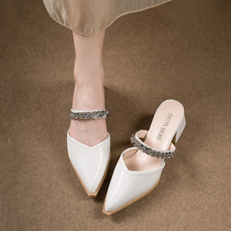 Retro Style Sing-backs Party Pointed Toe Thick Heel Sandals - Image 6