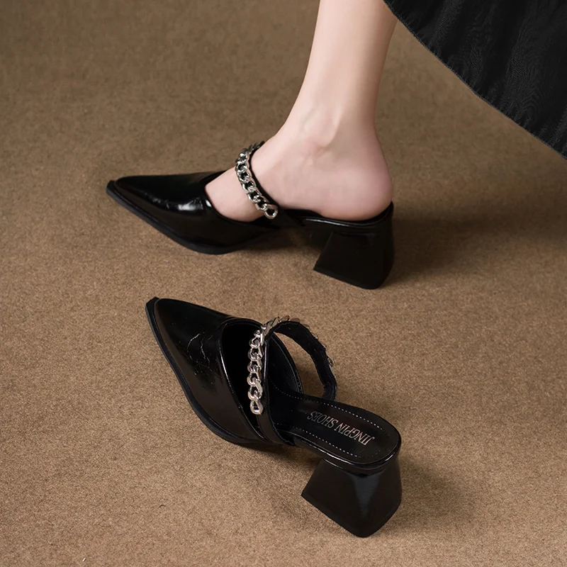 Retro Style Sing-backs Party Pointed Toe Thick Heel Sandals - Image 13