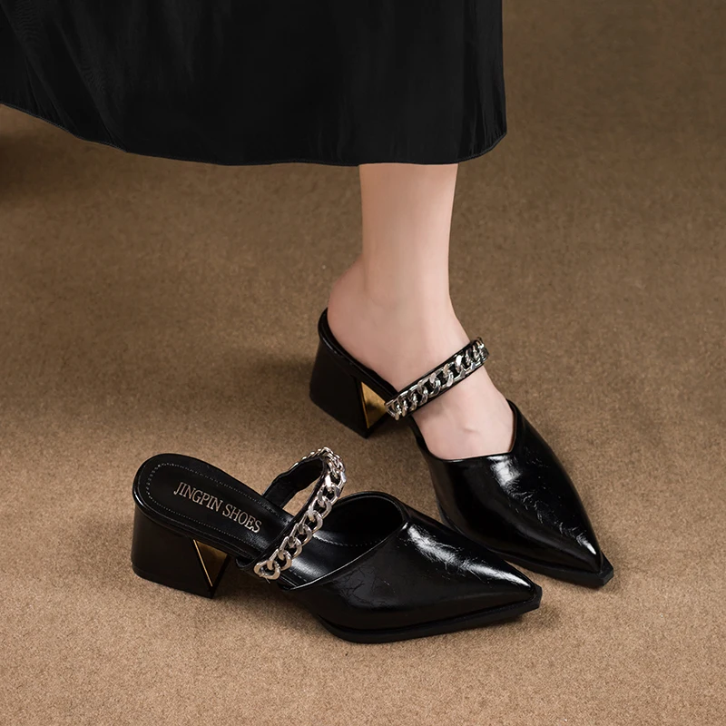 Retro Style Sing-backs Party Pointed Toe Thick Heel Sandals - Image 12