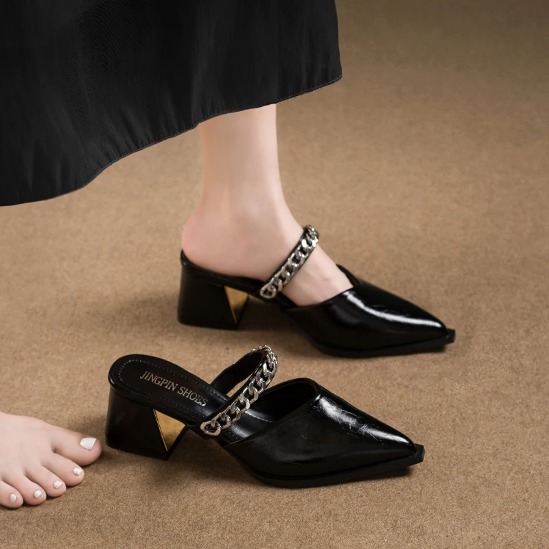 Retro Style Sing-backs Party Pointed Toe Thick Heel Sandals - Image 11