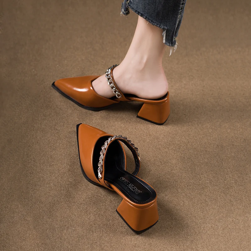 Retro Style Sing-backs Party Pointed Toe Thick Heel Sandals - Image 4