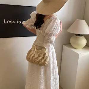 Retro Woven Straw Shell Chain Beach Eco-friendly Handbag Messenger Clutch Bags