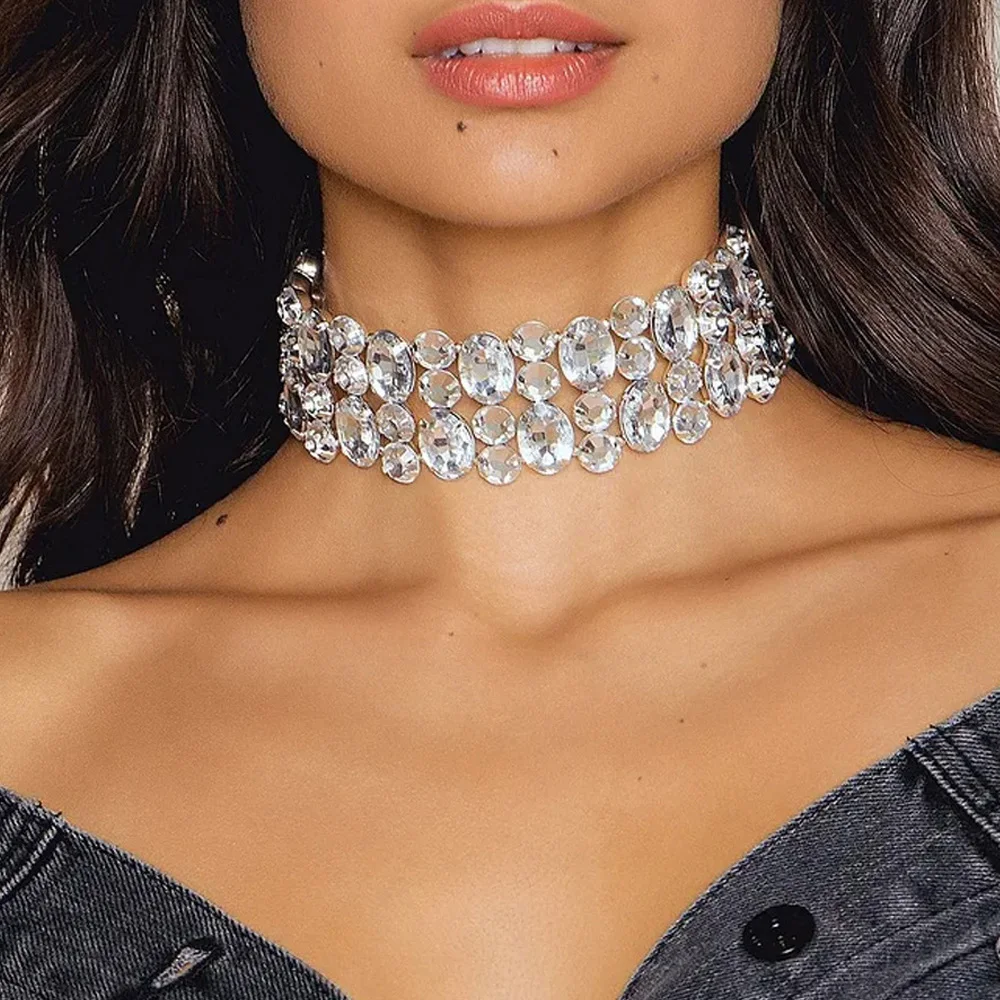 Rhinestone Irregular Crystal Collar Stonefans Large Geometric Multi-Row Chokers Necklace