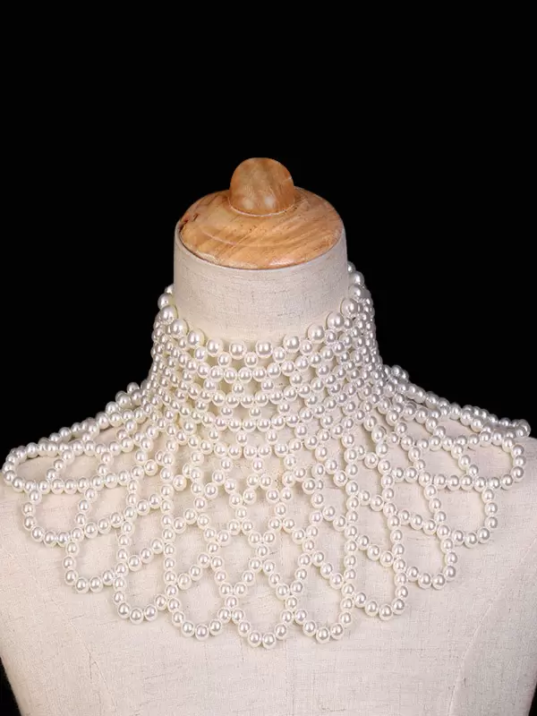 Round Brilliant Layered Chain Imitation Pearl 16 Inches Wedding Necklace - Image 3