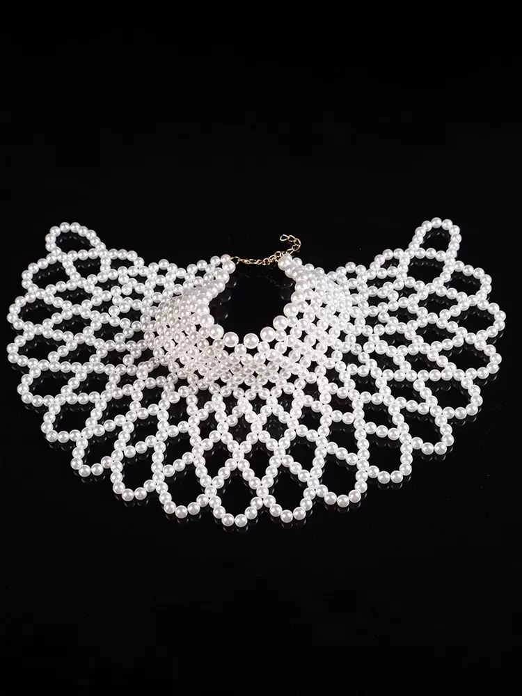 Round Brilliant Layered Chain Imitation Pearl 16 Inches Wedding Necklace - Image 4