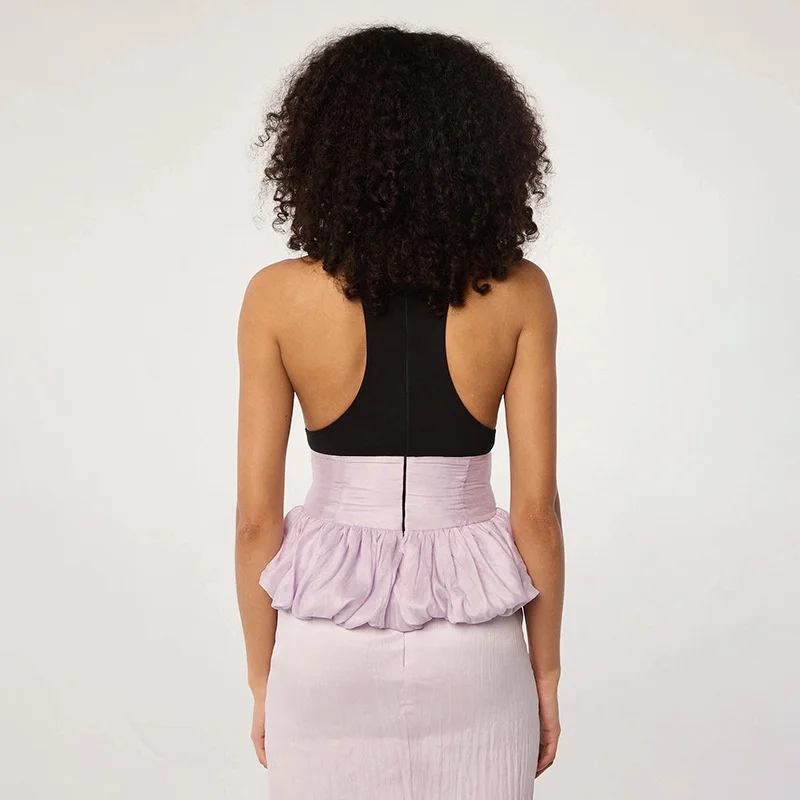 Ruffle Pullover Vest Patchwork O Neck Ruched Skinny Club Tank Tops - Image 8