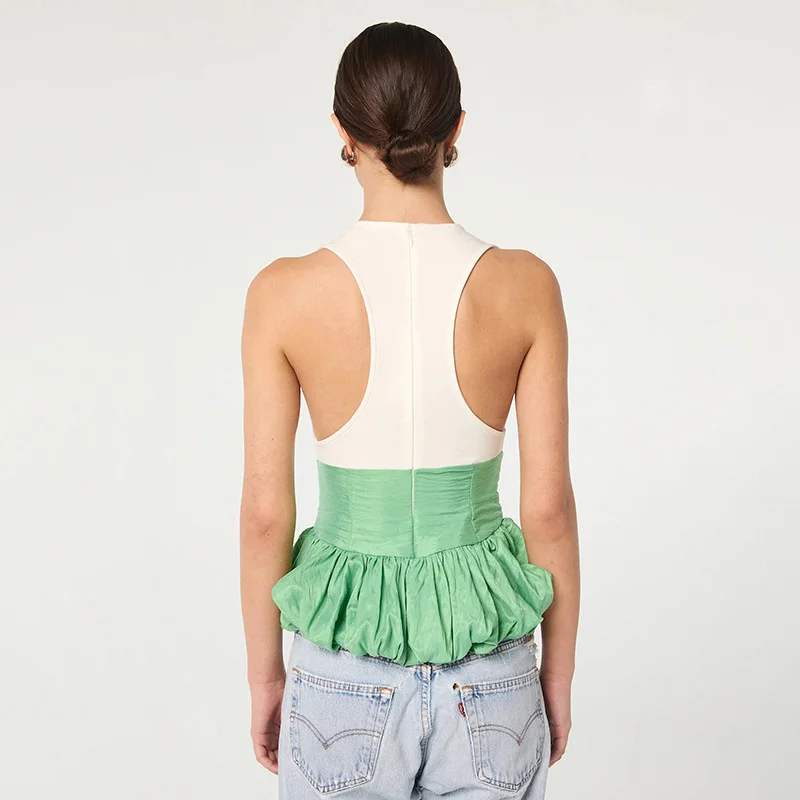 Ruffle Pullover Vest Patchwork O Neck Ruched Skinny Club Tank Tops - Image 16
