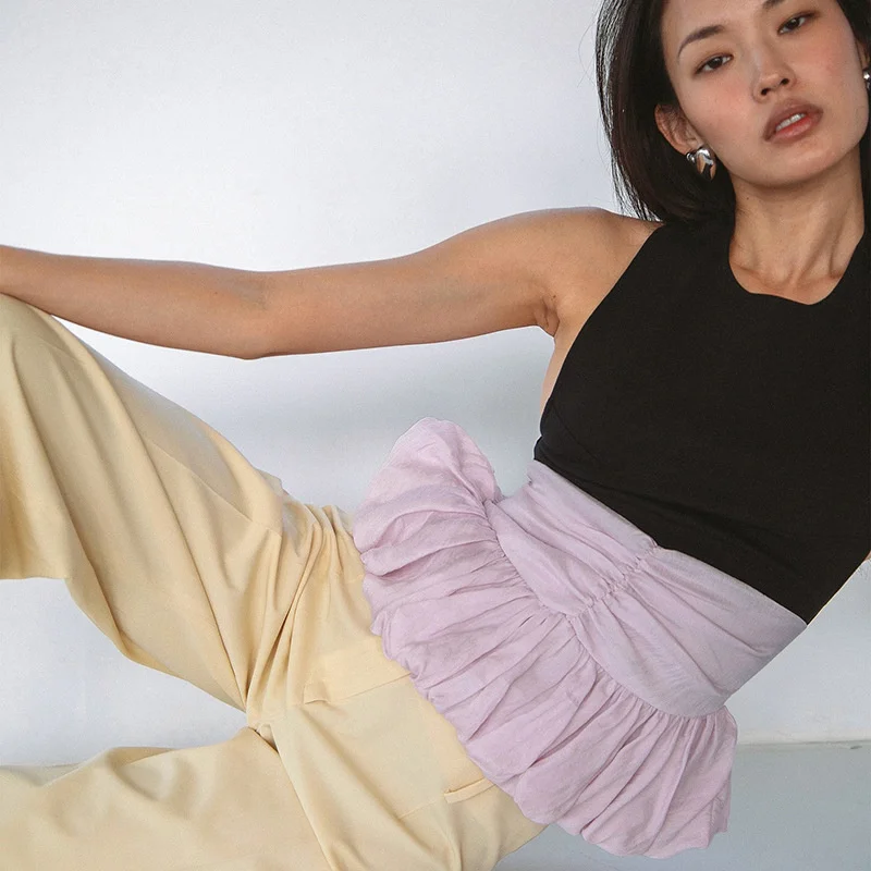 Ruffle Pullover Vest Patchwork O Neck Ruched Skinny Club Tank Tops - Image 7