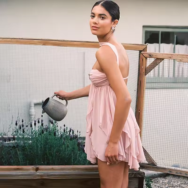 Ruffles Halter Sleeveless Backless Beach Holiday Robes Dresses - Image 6