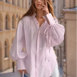 Elegant Cotton Casual Lapel Long Sleeve Classic Lace-Up Top Designer Shirt