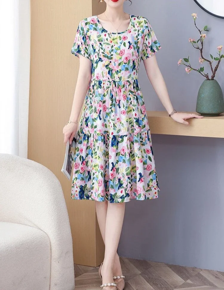 Elegant O-Neck Cotton Beach Flower Floral A Line Dresses - Image 2