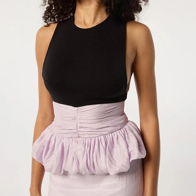 Ruffle Pullover Vest Patchwork O Neck Ruched Skinny Club Tank Tops - Image 4