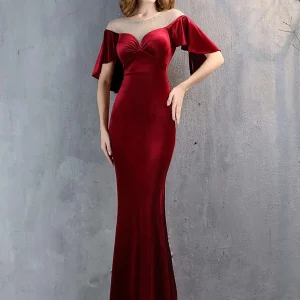 Luxury Mesh Velvet Diamonds O-Neck Wedding Cocktail Evening Dresses
