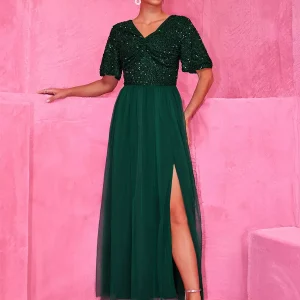 Sequined High Slit For Evening Events Maxi Party Dress