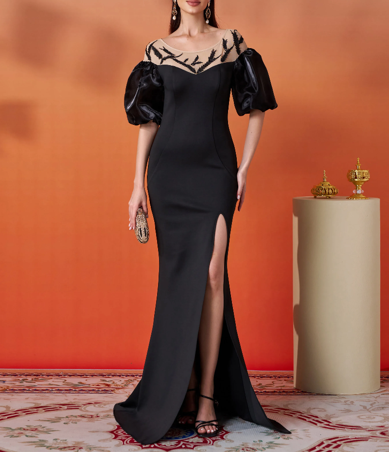 Short Sleeved Elegant Beautiful Split Formal Occasion Graduation Maxi Dresses - Image 3