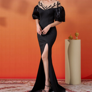 Short Sleeved Elegant Beautiful Split Formal Occasion Graduation Maxi Dresses