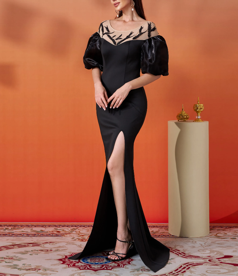 Short Sleeved Elegant Beautiful Split Formal Occasion Graduation Maxi Dresses