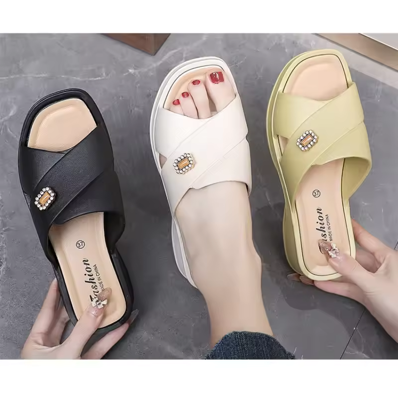 Casual Soft Bottom Outside Thick Sole Wedge Heels Slippers - Image 6