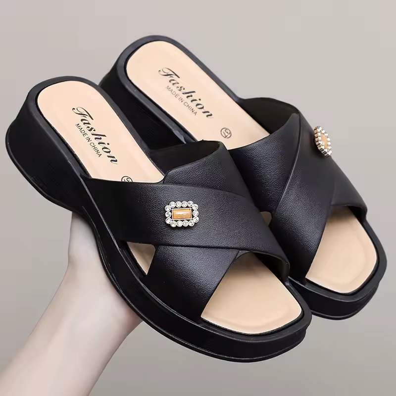 Casual Soft Bottom Outside Thick Sole Wedge Heels Slippers - Image 5